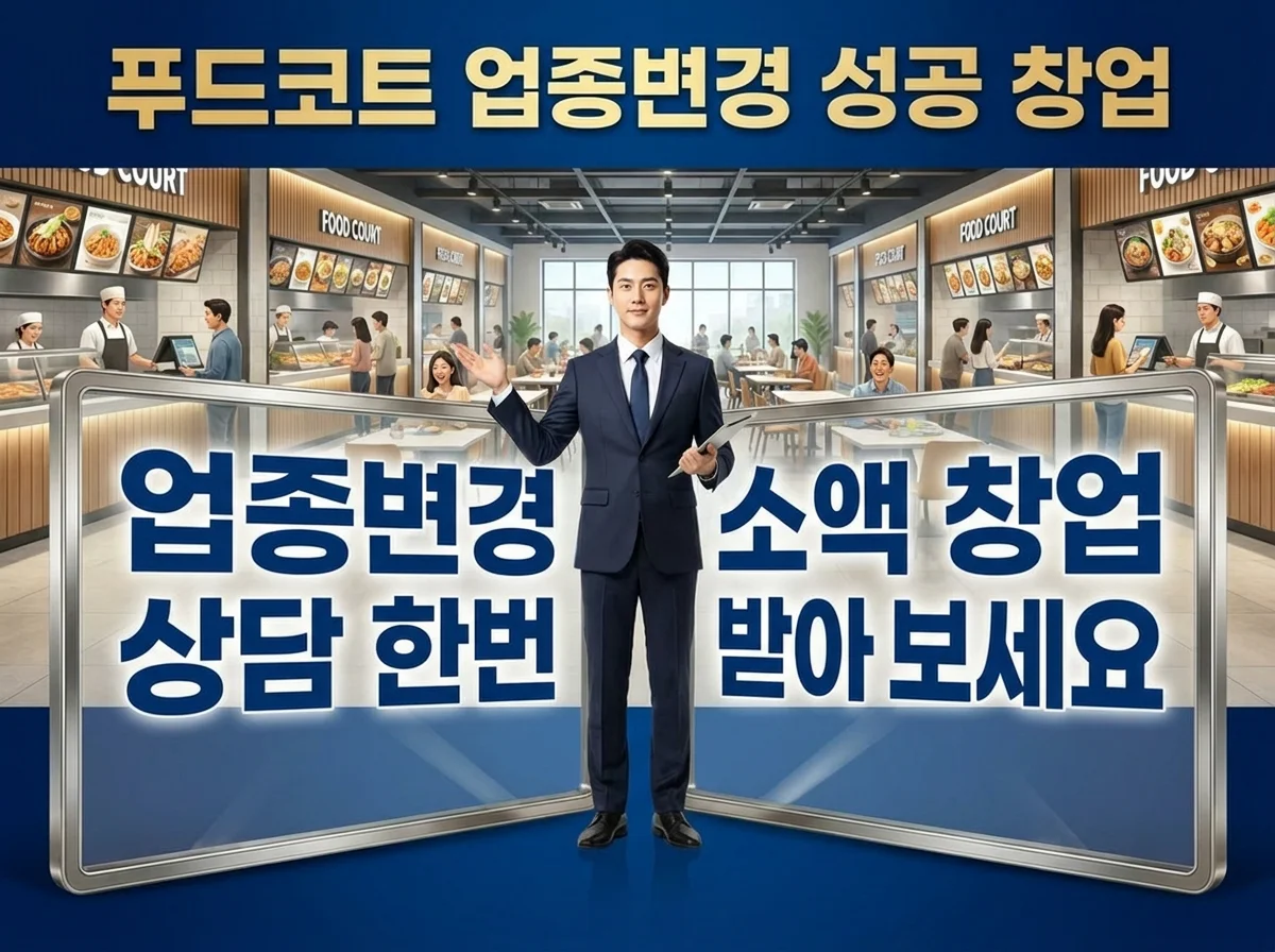 돈가스 푸드코트 창업 조건을 정리한 상담용 시각 자료